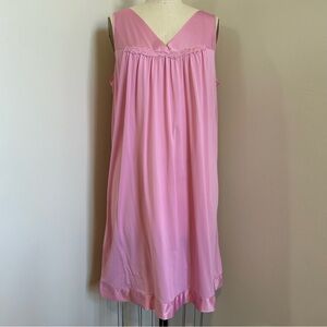 VTG 90s Rose Pink Nightgown Vanity Fair Nylon Coquette Babydoll Sz L